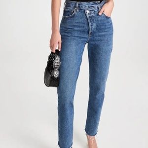 AGOLDE Criss Cross frayed high-rise straight-leg organic jeans